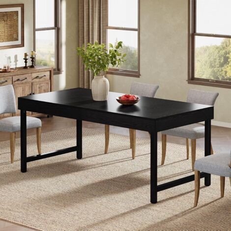 Tribesigns Farmhouse Dining Table for 4-6 People, 55 Inches Industrial Rectangular Kitchen Dinner Table with Heavy-Duty Metal Legs for Home, Dining Room, Small Space, Black