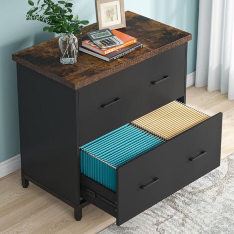 Tribesigns 2-Drawer File Cabinets, Wood Lateral Filing Cabinet for Home Office, Small File Cabinet for A4, Letter-Size Files, Brown and Black