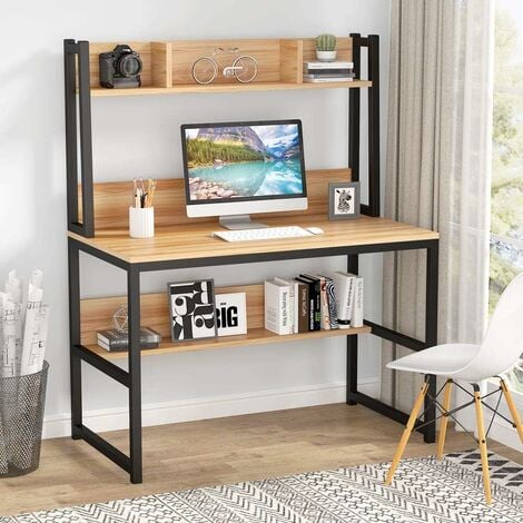 Computer Desk, Home Office Desk Study Desk with Hutch and Shelves for Small  Space,107 x