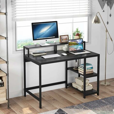 Tribesigns Computer Desk Industrial Writing Desk for Study, Computer Workstations PC Desk Table with Metal Frame, 2 Shelves for Home, Office, Living Room, Bedroom Easy To assemble（Black） - Black