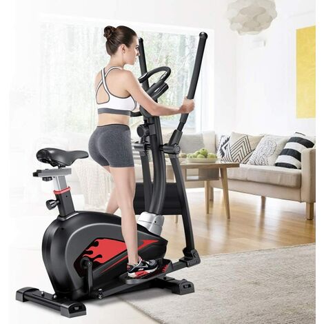Cross Trainer Machine, 4 in 1 Elliptical Exercise Machine with 16 Adjustable Magnetic Resistance, Pulse Heart Rate Sensors and LCD Monitor