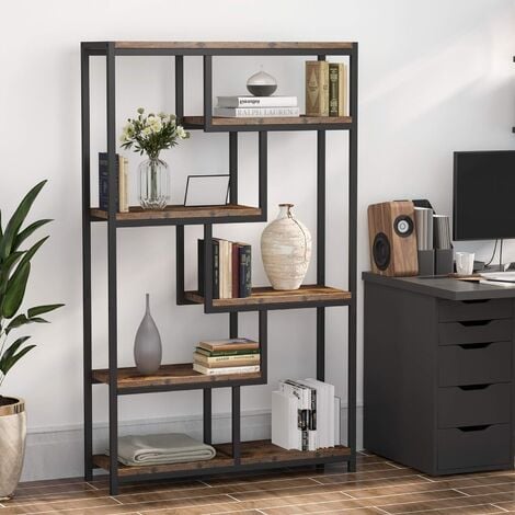 Office All Black Tribesigns Bookshelf 5-Tier Industrial Bookcase Open Leaning Storage Rack for Corner 105x29.5x180cm Living Room 