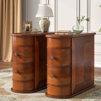Tribesigns Solid Wood Side Table, 2-Drawer Narrow End Table Slim Chair Side Table, Bedside Tables, No Assembly Required, Finished Back, Walnut,2 pcs