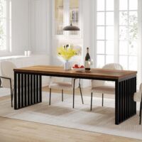 Tribesigns Industrial Dining Table for 6-8 Person, 180 cm Long Rectangle Dining Table Wood Kitchen Table with Heavy Duty Metal Frame for Living Room and Dining Room (Brown & Black)