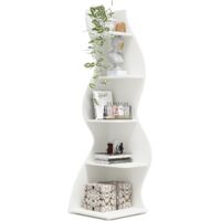Tribesigns Corner Shelf, Modern 5-Tier Wall Corner Bookshelf, Stylish Corner Small Bookcase Storage Rack Plant Stand with Unique Shape for Living Room, Home Office, (1PC, White)