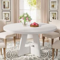 Tribesigns Farmhouse Dining Table, 120 cm Round Dinner Table for 4, Rustic Wood Dining Room Table for Home Dining Room Living Room