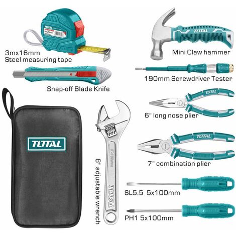 Utensili Manuali Set 9 Pz Pinza Martello Cacciaviti Metro Taglierina Total
