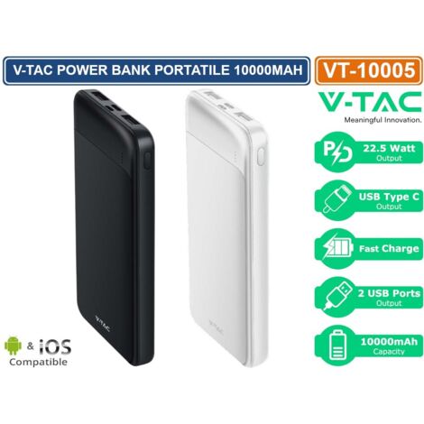 POWER BANK V-TAC FAST CHARGE 22,5W 10000mAh TYPE C COLOR NERO - 7833