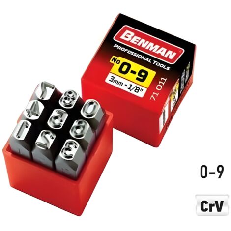 STAMPINI PUNZONATI MM.10 (3/8) NUMERI DA 0 A 9 - CONFEZIONE DA 10PZ. - BENMAN