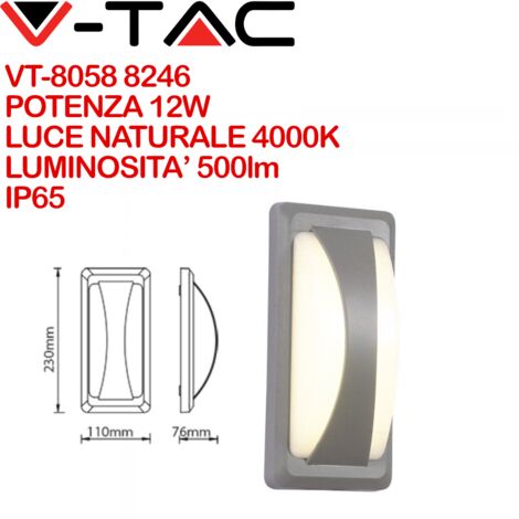 V-TAC LAMPADA LED OVALE DA PARETE GRIGIA DA 12W 4200K - 8246