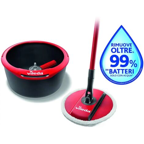 Vileda Spin & Clean, Lavapavimenti Con Sistema di Strizzatura Manuale attivabile attraverso il Manico, Set per la Pulizia dei Pavimenti con Secchio, Rullo pulente, Piastra, Panno 100% Microfibra