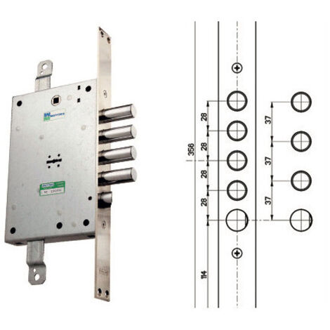 SERRATURA MOTTURA CHIUSURA TRIPLICE MEZZO GIRO PER PORTONE BLINDATO-52.771/28SX