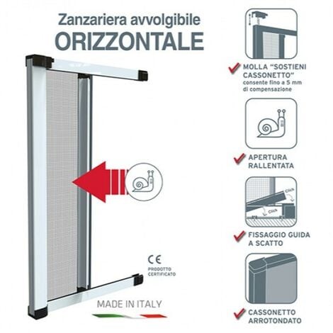 Zanzariera ad un rullo - Finitura bianco/orizzontale - 1 rullo - 160x250 cm.
