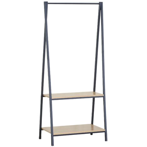 Rebecca Mobili Portemanteau en Métal Cintre avec 2 Etagères Noir Beige (1/5)
