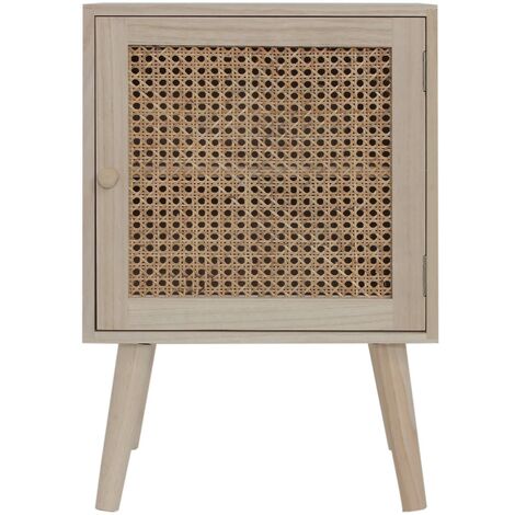 Rebecca Mobili Table de Chevet pour Chambre 1 Porte en Bois et Rotin Marron Gain de Place (1/5)