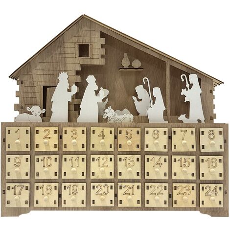 Rebecca Mobili Calendrier de l'Avent avec 24 Tiroirs et Crèche en Bois Sculpté Décoration de Noël (1/5)