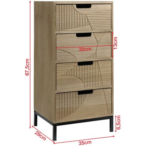 Rebecca Mobili Commode 4 Tiroirs Bois Osier Style Shabby Vintage - Meuble Rangement 98x29x22 Cm Blanc