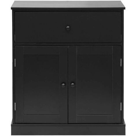 Mobili Rebecca – Meuble bas salle de bain noir 70x60x30 cm – 1 tiroir et 2 portes – Aggloméré stratifié – Montage requis avec kit inclus