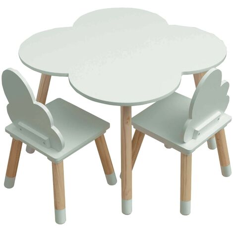 Mobili Rebecca – Ensemble table et 2 chaises pour enfants – MDF et pin vert d'eau – Dimensions table H 44 x L 60 x P 60 cm – Style scandinave Montessori