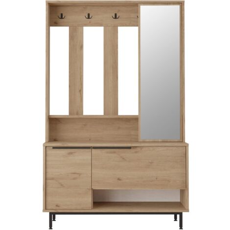 Mobili Rebecca – Armoire d'entrée moderne avec miroir – Panneau de particules mélaminé – H 178 x L 112 x P 33,5 cm – Compartiments pour chaussures et vestes