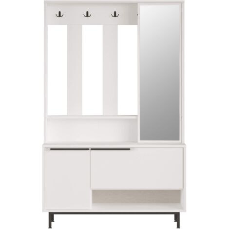 Armoire d'entrée Rebecca Mobili Mikan 178x112x33,5 Panneau de particules Verre Blanc Gris Foncé Moderne