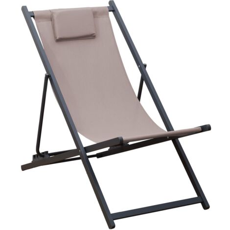 Chaise Longue Pliable Rebecca Mobili Sarson 93x58x92 Polyester Aluminium Beige Gris Foncé (1/5)