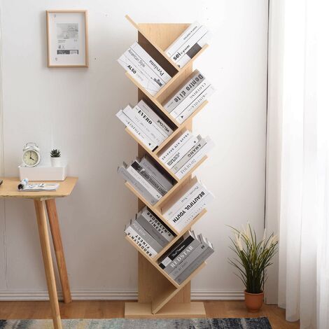 Bibliothèque moderne en bois clair avec 10 étagères - Mobili Rebecca
