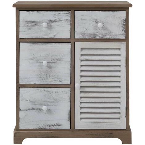 Mobili Rebecca – Commode de rangement vintage 4 tiroirs – Dimensions H 70 cm x L 60 cm x P 30 cm – Bois de paulownia et contreplaqué – Style shabby chic (1/5)