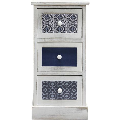 Rebecca Mobili Commode Armoire 3 Tiroirs Blanc Bois Retro 59,5x30x25 (1/5)
