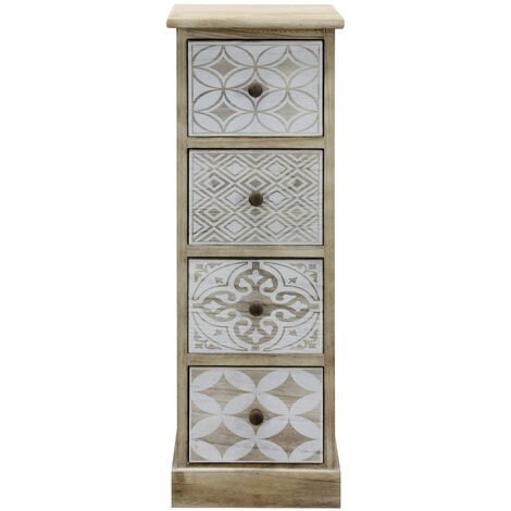 Mobili Rebecca – Commode étroite en bois de paulownia – Dimensions H 80,5 x L 29 x P 25 cm – Design shabby chic beige et blanc – Prête à l'emploi (1/5)