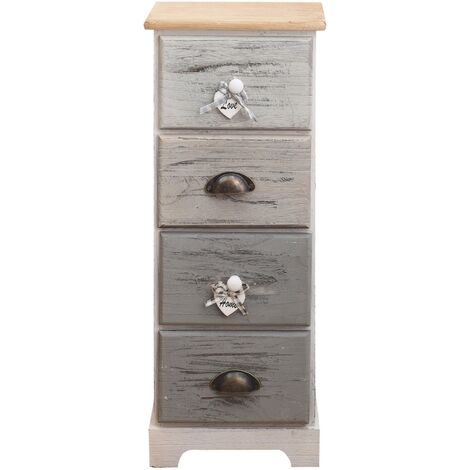 Mobili Rebecca – Chiffonnier chevet 4 tiroirs en paulownia – Dimensions H 72cm x L 29cm x P 25cm – Style shabby chic – Rangement efficace pour espaces restreints