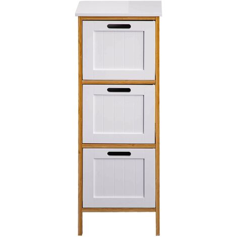 Mobili Rebecca – Commode de salle de bains 3 tiroirs – MDF e1 et bambou – Dimensions H 86 x L 32 x P 30 cm – Résistante à l'humidité – Facile à nettoyer (1/5)