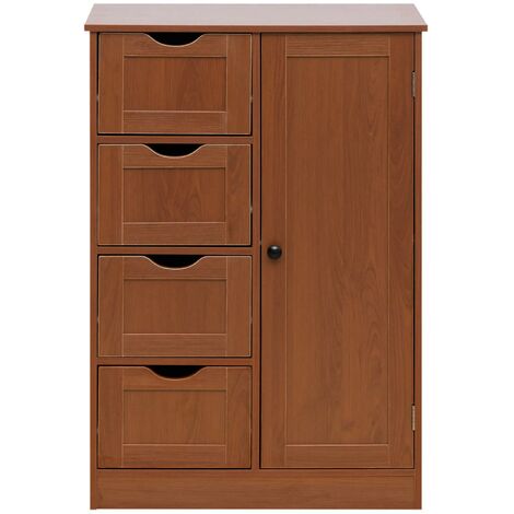 Mobili Rebecca – Meuble de salle de bain moderne 4 tiroirs 1 porte en aggloméré plaqué marron – Dimensions H 82 x L 56 x P 30 cm – Pour espaces humides (1/5)