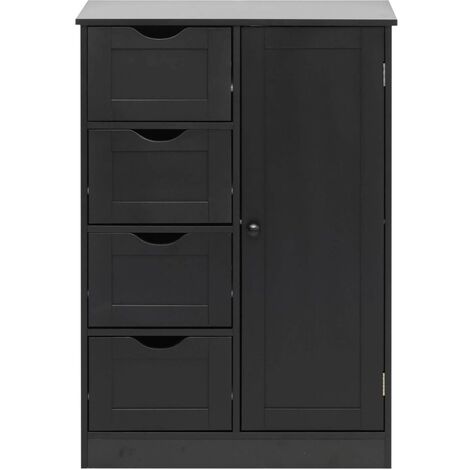Mobili Rebecca – Meuble bas de salle de bain noir avec 4 tiroirs et 1 porte – Dimensions H 82 x L 56 x P 30 cm – Aggloméré plaqué – Rangement optimisé (1/5)