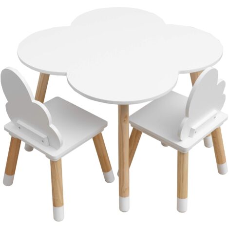 Mobili Rebecca – Ensemble table et 2 chaises pour enfants – Dimensions table H 44 x L 60 x P 60 cm – Chaises H 50 x L 25 x P 25 cm – MDF blanc – Style scandinave