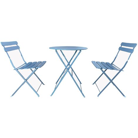 Rebecca Mobili Ensemble de Table et Chaises de Jardin Set pour Extérieur Acier Bleu Clair (1/5)