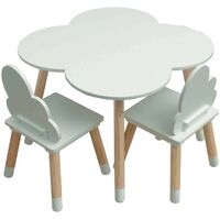 Mobili Rebecca – Ensemble table et 2 chaises pour enfants – MDF et pin vert d'eau – Dimensions table H 44 x L 60 x P 60 cm – Style scandinave Montessori