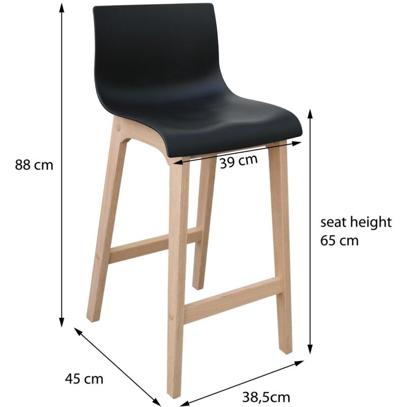 Lot 2 Tabourets De Bar Almada en Plastique I Chaise De Bar Réglable en Hauteur I Support en Métal en Forme Trompette avec Protection De Sol, Couleur:Noir