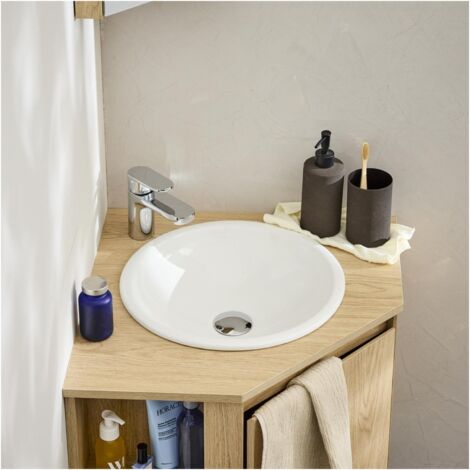 Mob-In – Vasque à encastrer ronde en céramique blanche 37cm – Design épuré – Résistante à l'usure quotidienne – Trou d'évacuation standard 45mm