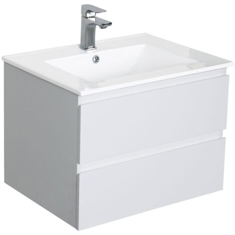 Mob-In – Meuble sous vasque simple 60 cm – Panneau de particules mélaminé – 2 tiroirs – Finition laquée brillante – Installation facile