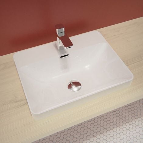 Vasque à encastrer rectangle en céramique blanche 48x37cm