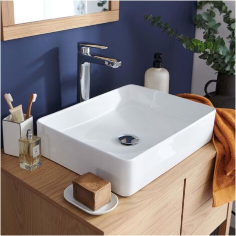 Mob-In – Vasque à poser en céramique 47x36cm – Design moderne – Entretien facile – Résistance et durabilité pour salle de bain