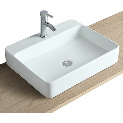 Mob-In – Vasque à poser ou à suspendre rectangle 60x49cm en céramique – Design moderne – Facile à entretenir – Installation murale ou sur meuble