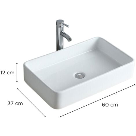 Vasque à poser rectangle en céramique blanche 60x37cm