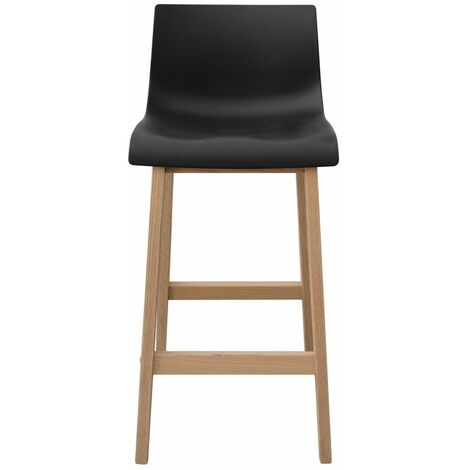 Tabourets d'ilot 65 cm TANNA pieds chêne assise plastique noire - Lot de 2