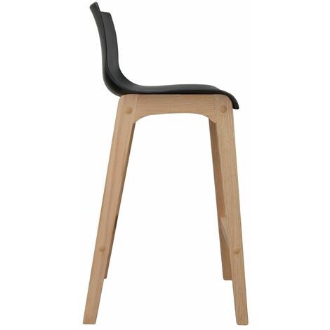 Tabourets d'ilot 65 cm TANNA pieds chêne assise plastique noire - Lot de 2