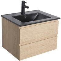 Meuble simple vasque décor chêne 60cm + vasque noire