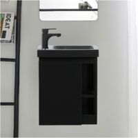 Mob-In – Meuble lave-mains suspendu avec vasque en résine noire – Dimensions 40x48x22,5 cm – Système de charnières à fermeture progressive – Livré monté