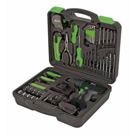 Ribimex – Perceuse-visseuse 12V avec 1 batterie 1.3Ah – Mandrin auto-serrant 10mm – Vitesse 0-700 tr/min – Coffret complet avec accessoires (1/2)
