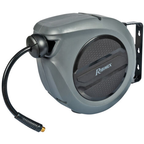 Ribimex – Dévidoir automatique pour tuyau d'air 9m – Raccords mâles 1/4'' sertis – Pression max 8 bars – Enroulement automatique par ressort spiralé